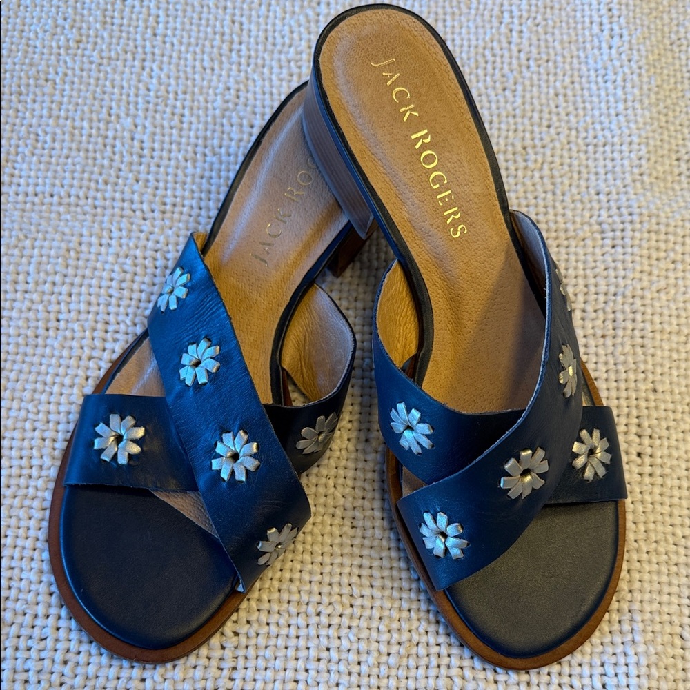 Jack Rogers Blue Sandals with Floral Accents